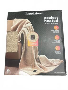 Brookstone Coziest Heated Boucle Throw Blanket 50x60 Beige | NIB